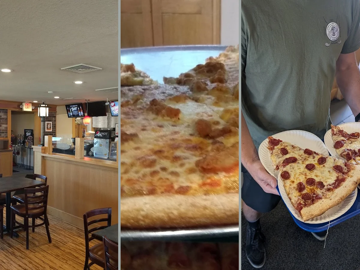 Pizza slices on a casual restaurant table