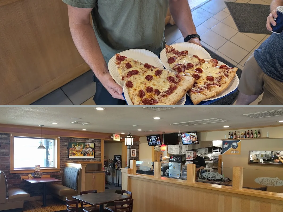 Pizza slices on a casual restaurant table